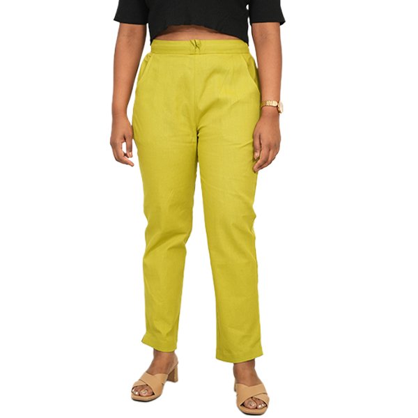 Lemon Green Cotton Pant for Women