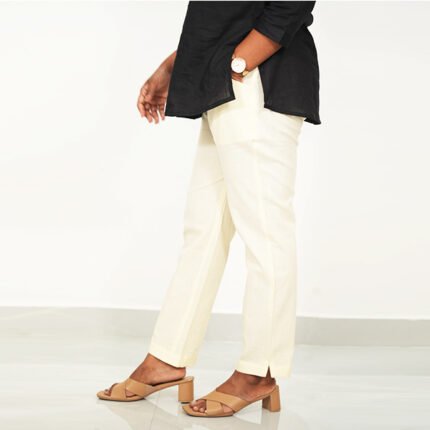 Cream color cotton pant for women2