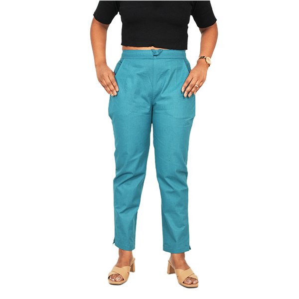 Crystal Teal Color Cotton Pant for Women