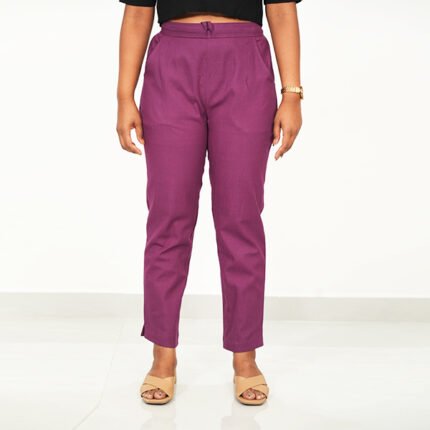 Dark Magenta Color cotton pant for women