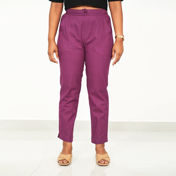 Dark Magenta Color cotton pant for women