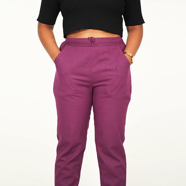 Dark Magenta Color cotton pant for women1