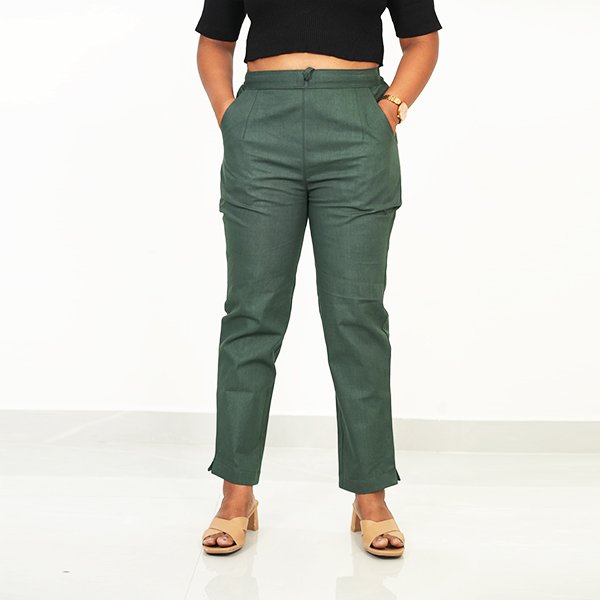 Forest Green Cotton pant for women1