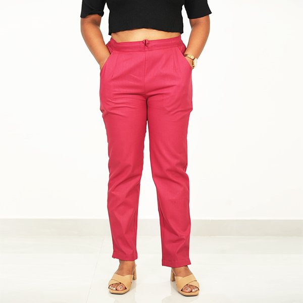 Maroon color cotton pant for women1
