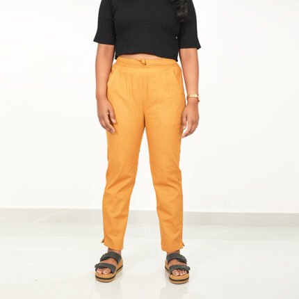 Golden Yellow Color Cotton Pant for Women