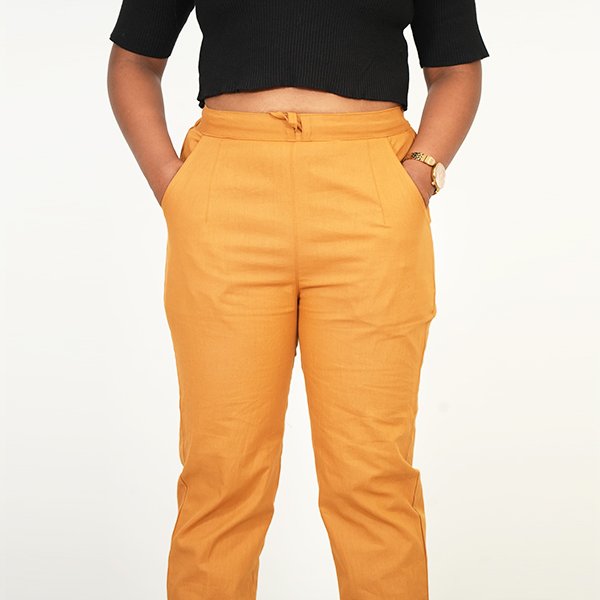 golden yellow color cotton pant for women1